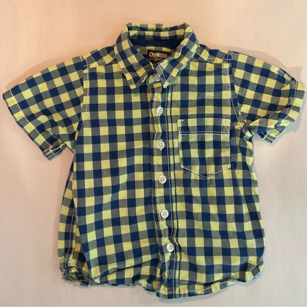 Osh Kosh Toddler Size 2T Short Sleeve Yellow and Blue Plaid button up shirt